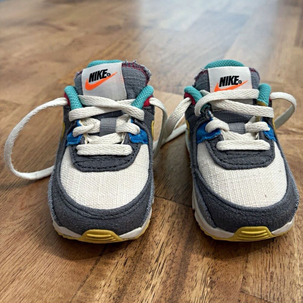 Nike Air Max 90 Unisex Kids Sneakers Gray/White/Teal US 4C DQ7762-001